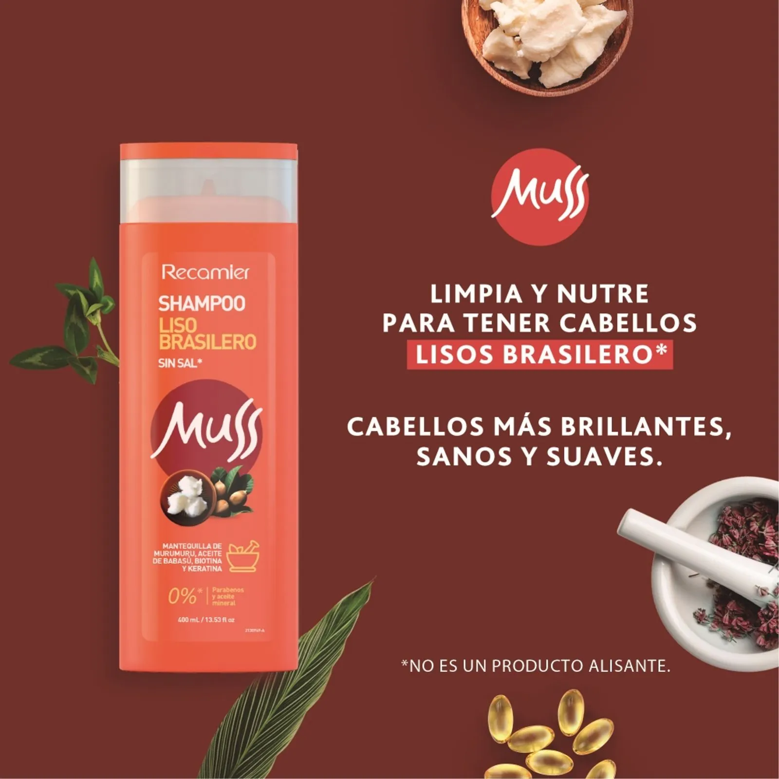 Recamier Muss Brazilian Smooth Shampoo Keratin Control Alisado Pro - 400ml