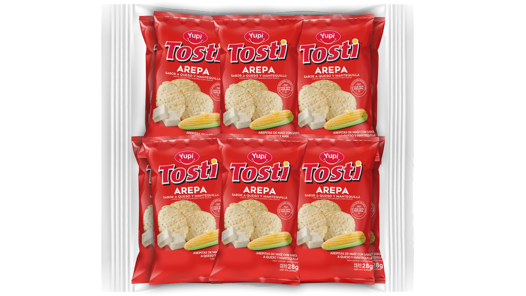Yupi Tosti Arepas Cheese Butter Queso Mantequilla Corn Chips Snacks Pack