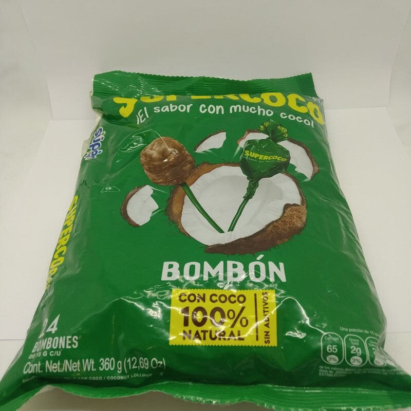 SuperCoco Coconut Lollipop Candy Bombones Hard Candy Pop - 12.7 oz (360g)