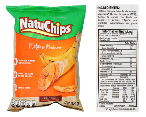 Natuchips Ripe Plantain Chips Frito Lay Maduritos Sweet Snacks - 12-Pack (456g)