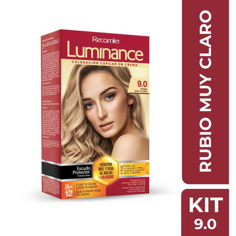 Tinte para el cabello Recamier 9.0 Rubio Muy Claro en crema permanente Kit