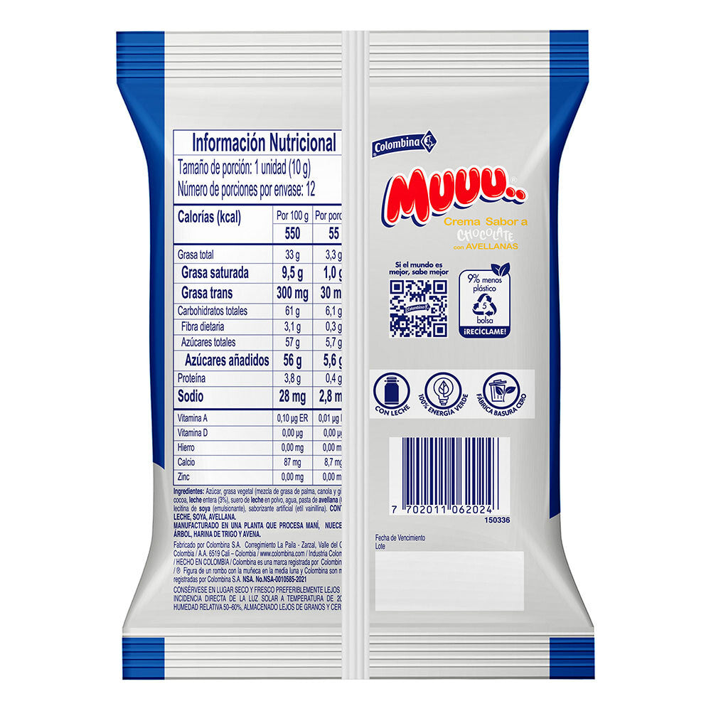 Muuu Chocolate Hazelnut Spreadable Cream Crema de Avellana Snacks - 12 Pieces