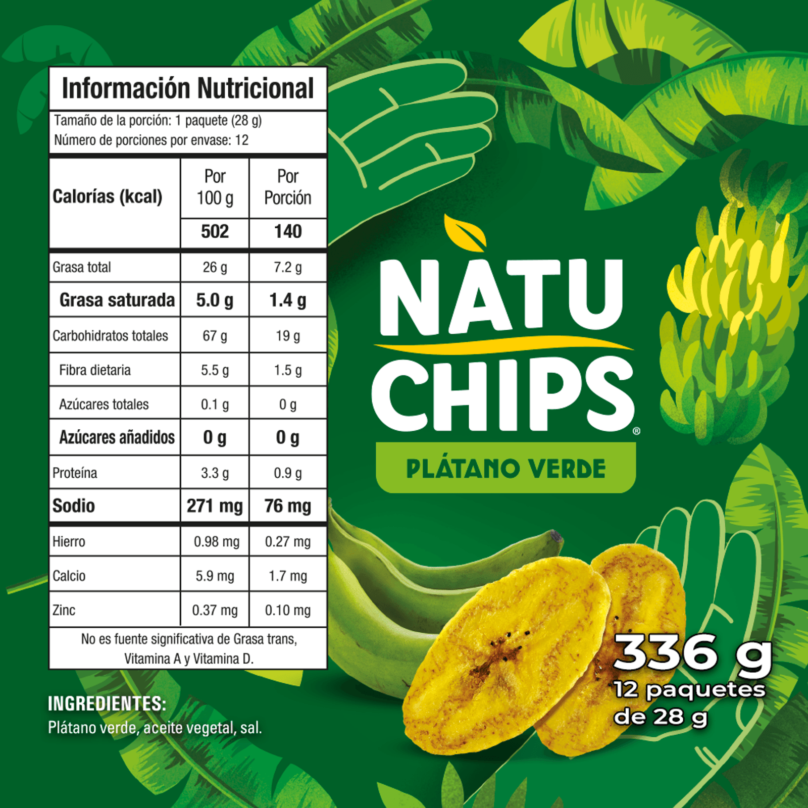 Natuchips Green Plantain Chips Frito Lay Platano Verde Snacks - 12-Pack (336g)