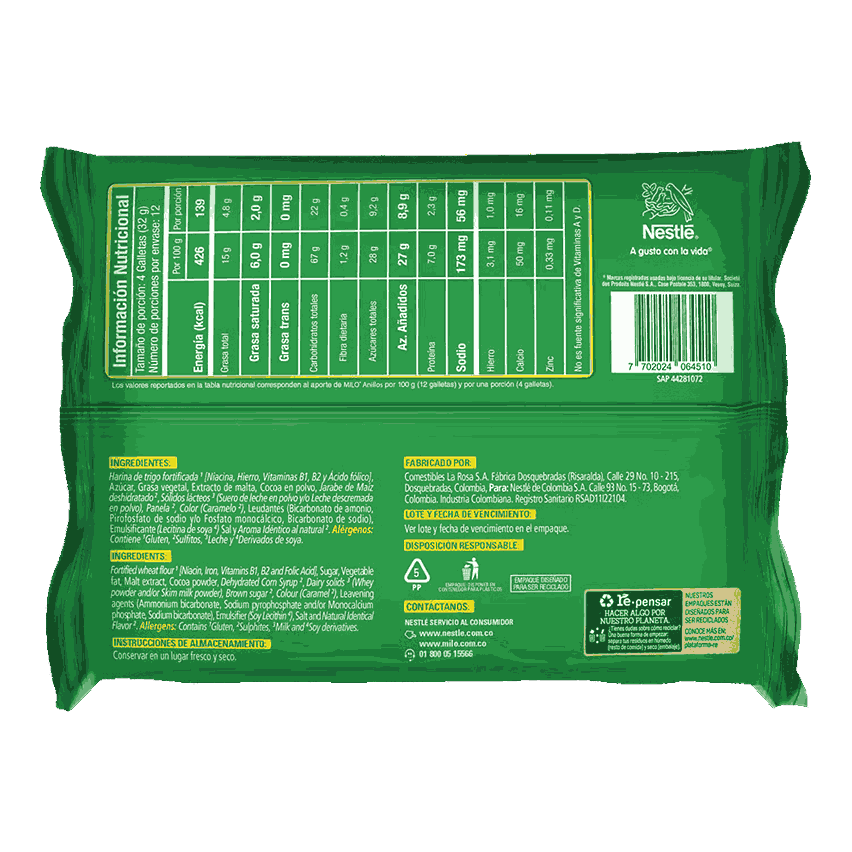 Milo Anillos Cookies Chocolate Filled Galletas Rellenas Snack - 12-Pack