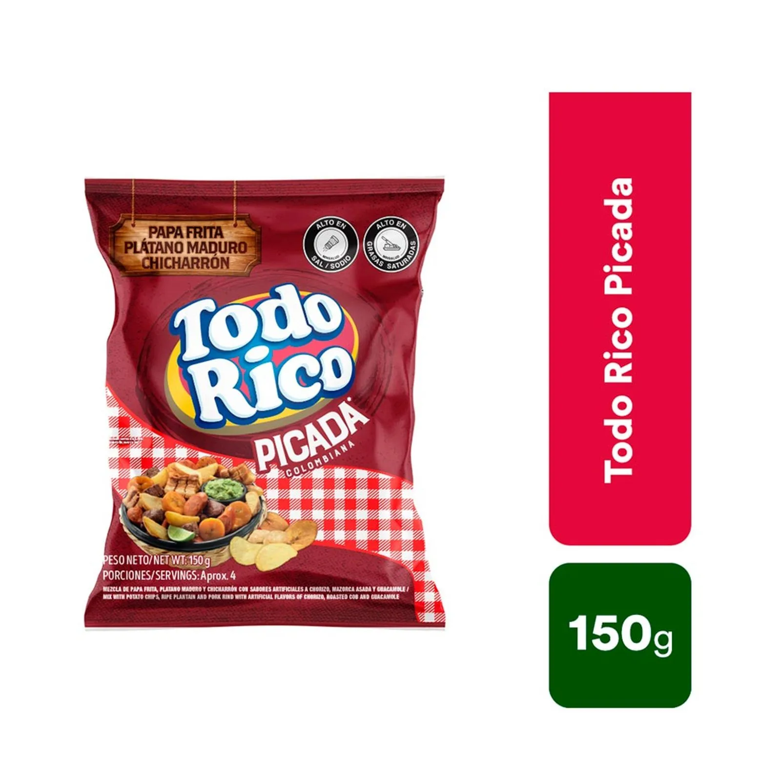 Todo Rico Colombian Snacks Sabor Picada Colombiana Crunchy Party Bag - 150g