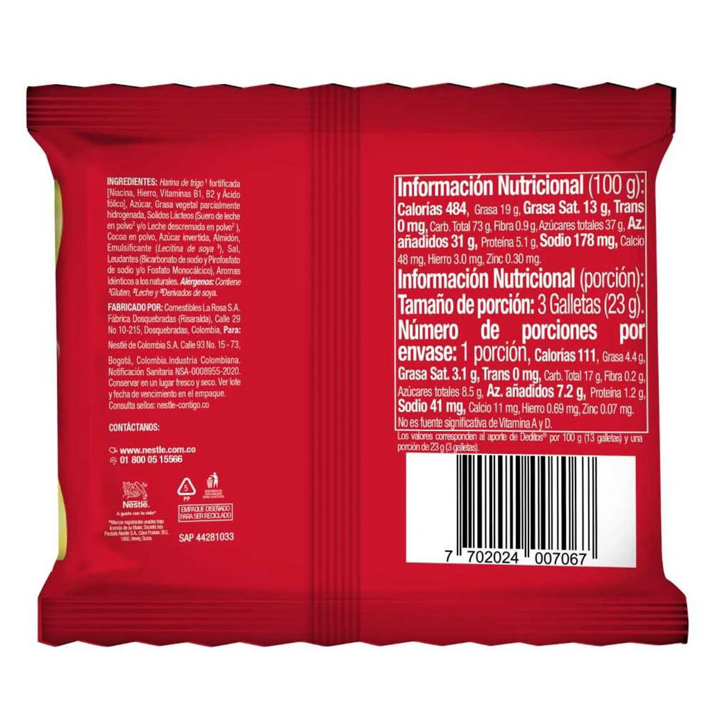 Colombia Sweet Biscuit Covered w Chocolate Flavor Deditos Nestle 23g 24u box