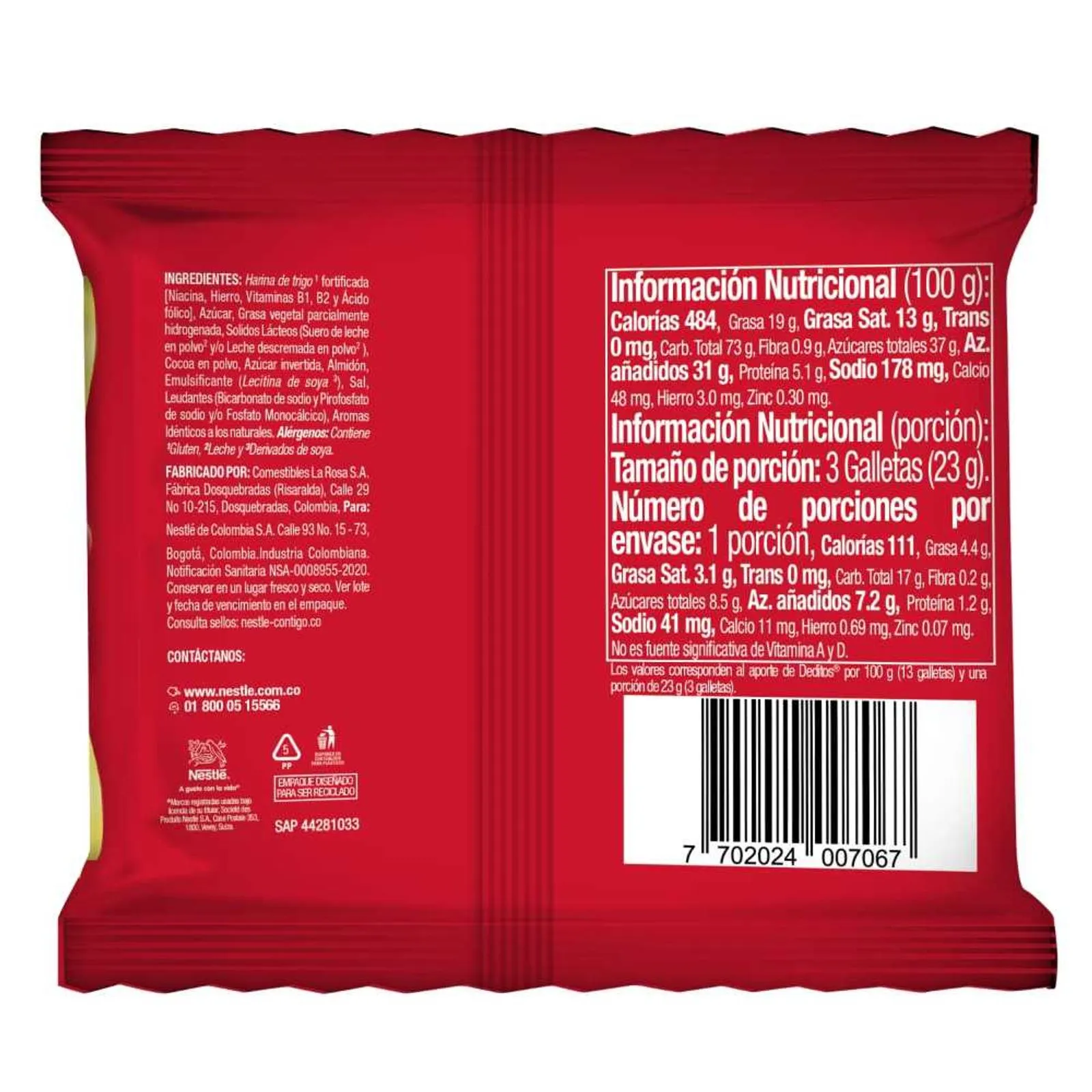 Colombia Sweet Biscuit Covered w Chocolate Flavor Deditos Nestle 23g 24u box