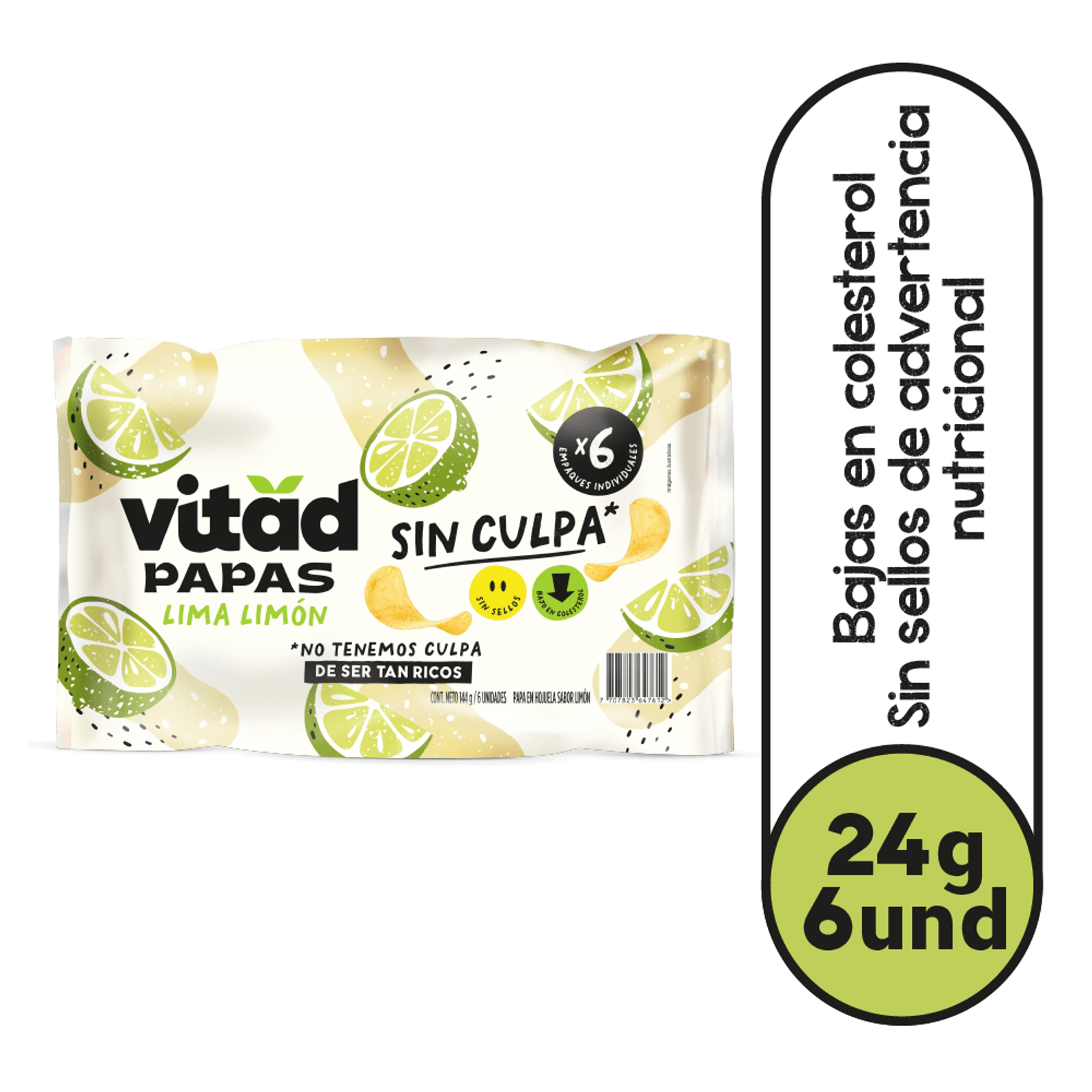 Colombian Vitad Lime Lemon Potato Chips x6 units x24g each. Healthy snack