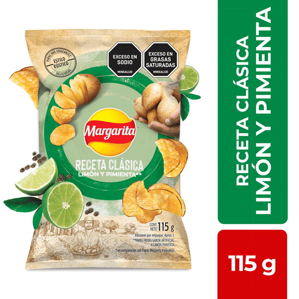 Frito Lay Margarita  Lemon & Pepper Potato Chips 115g. Limon y pimienta