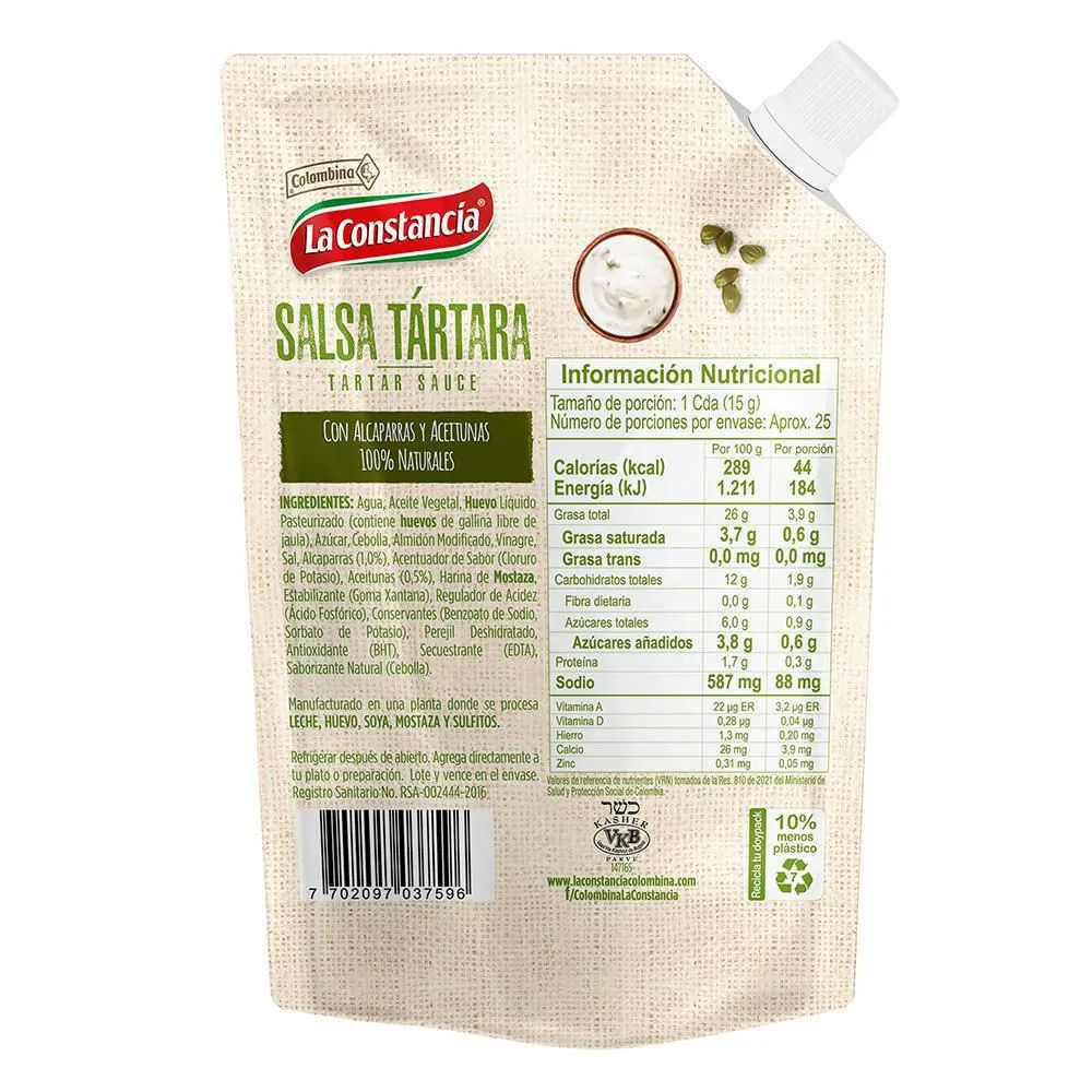 La Constancia Tartar Sauce Salsa Tartara Doypack Classic Seafood Dip 380g