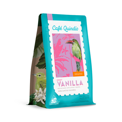 Cafe Quindio Special Harvest Vanilla Coffee Beans Granos de Vainilla Blend 250g