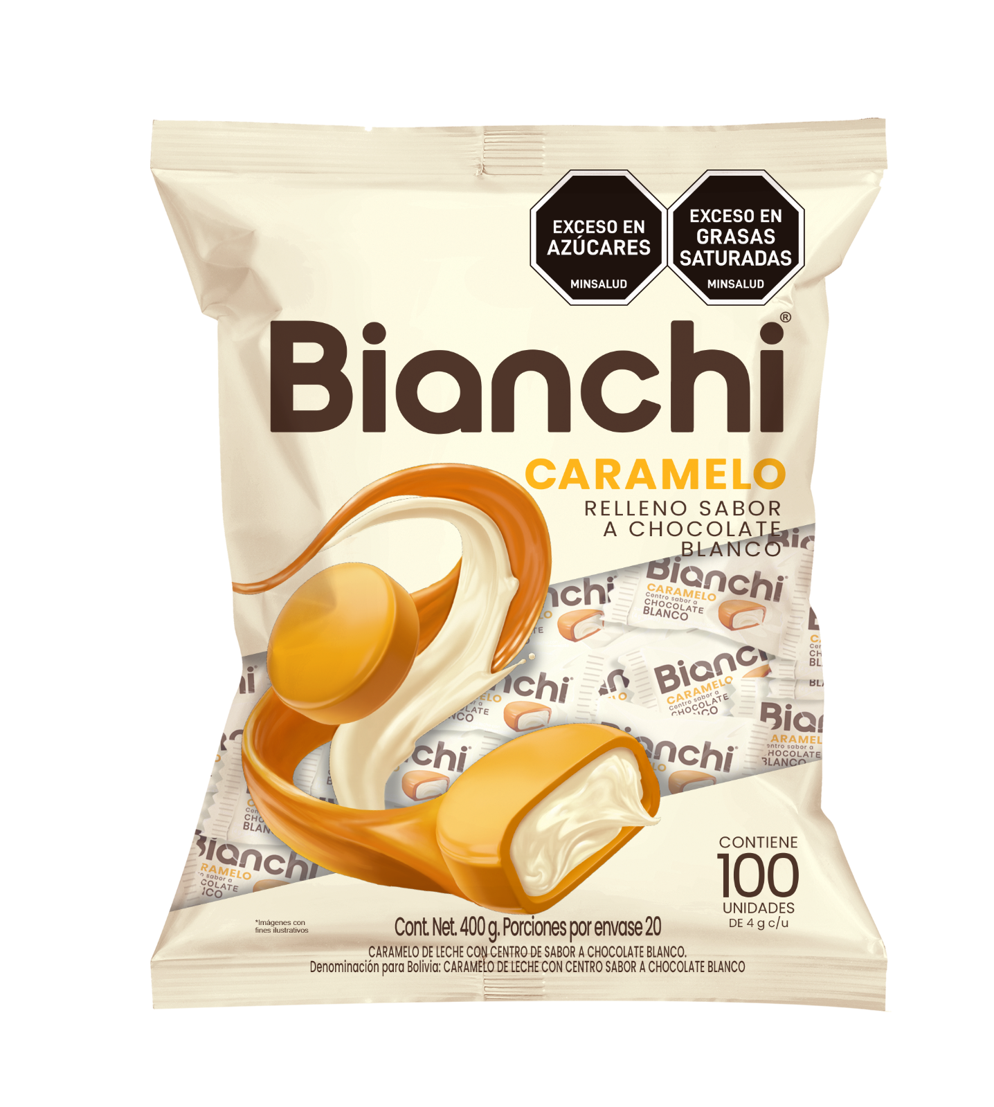 Colombia Bianchi White Chocolate Filled Candy 100u 400g Blanco