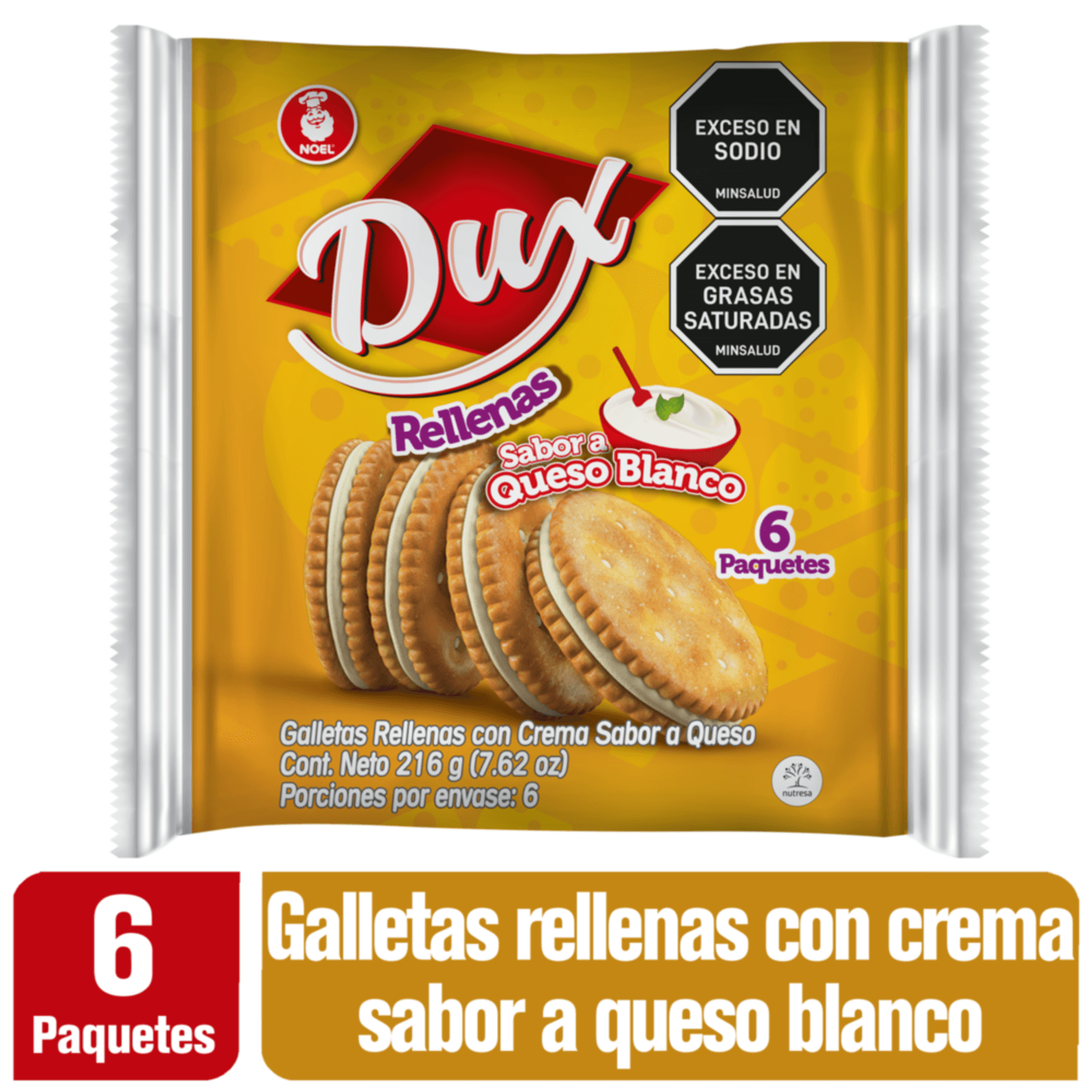 Dux Cookies White Cheese Flavor Cream Filled Galletas con Queso 6-Units 216g