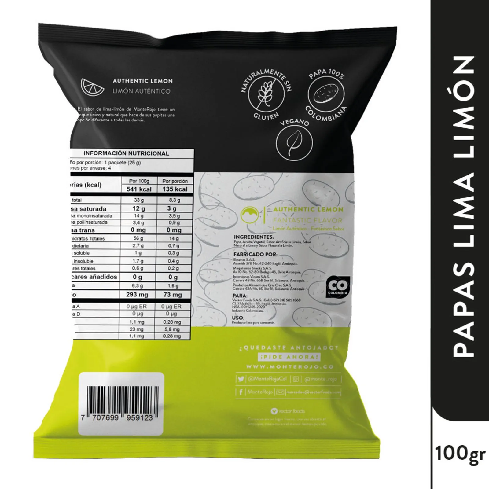 Monterojo Gourmet Potato Chips Lemon Lime Flavor Crunchy Pack X4 Large 400g