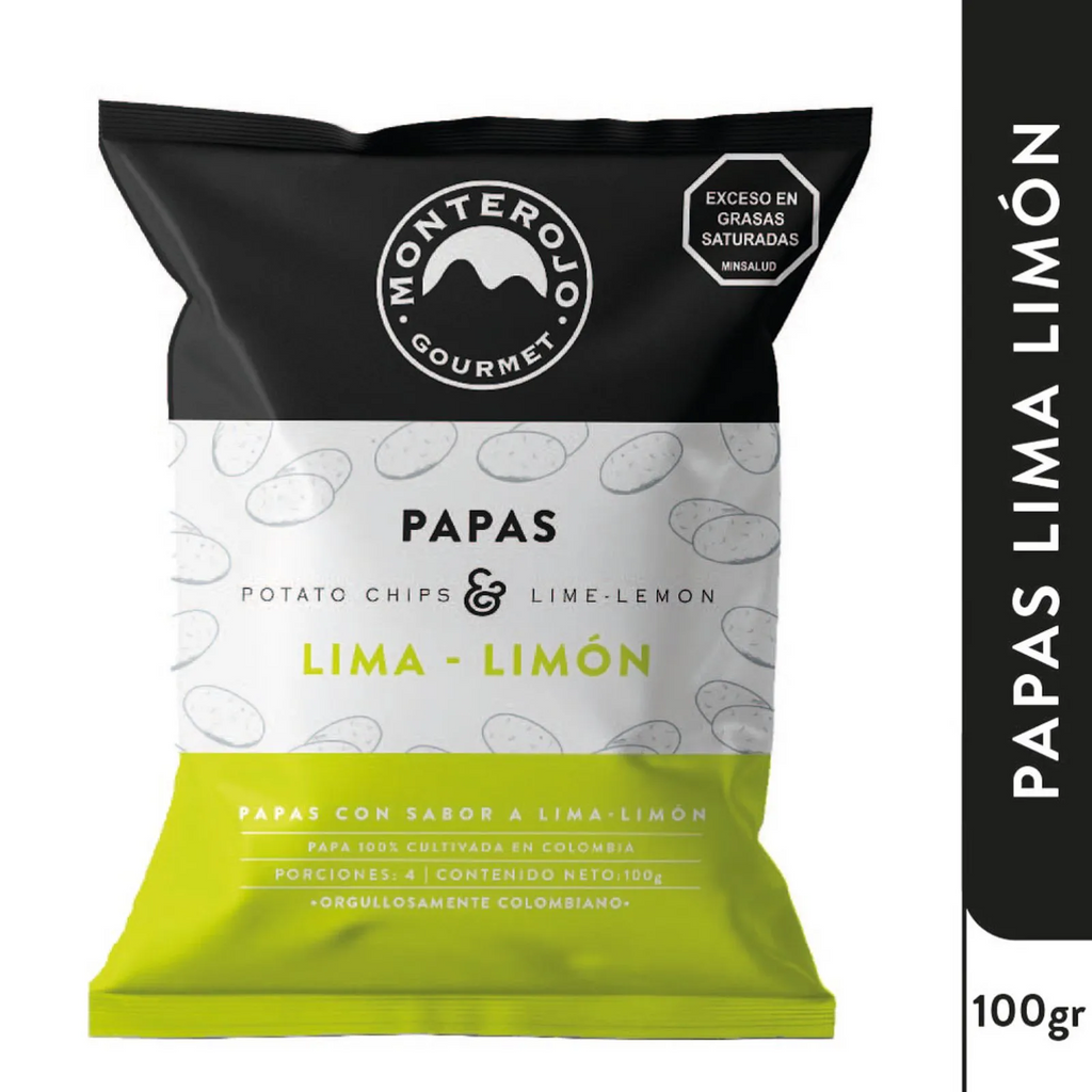 Monterojo Gourmet Potato Chips Lemon Lime Flavor Crunchy Pack X4 Large 400g