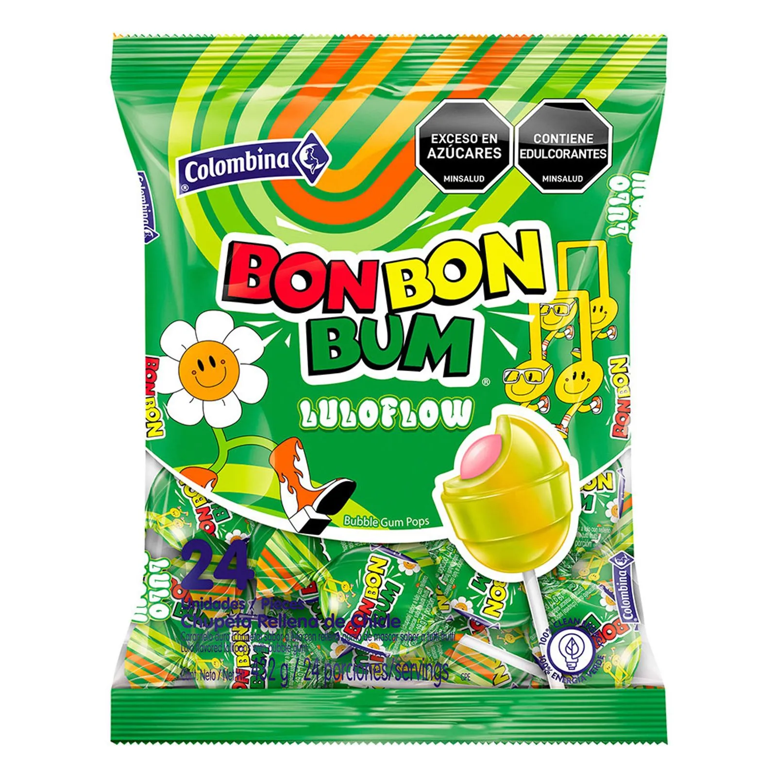 Colombina Bon Bon Bum Lollipops Filled with Bubble Gum Candy Pack Party Sweets