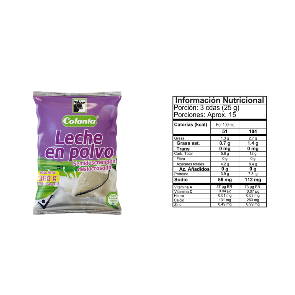 Colanta Lactose Free Semi Skimmed Milk Powder Leche Deslactosada Assorted Sizes