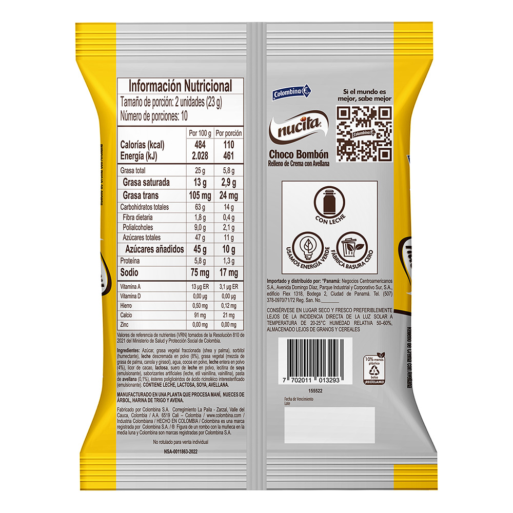 Nucita Chocolates Filled with Hazelnut Cream Bombones Colombina 20-Units 230g