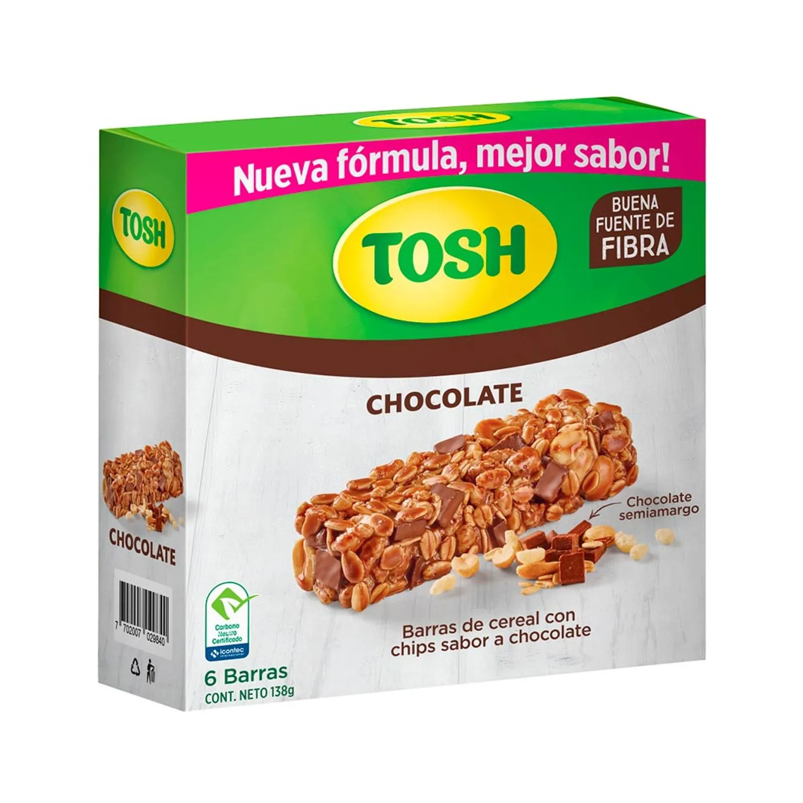 Tosh Cereal Bar Chocolate Chips Healthy Whole Grain Sweet Snacks 6-Pack 138g