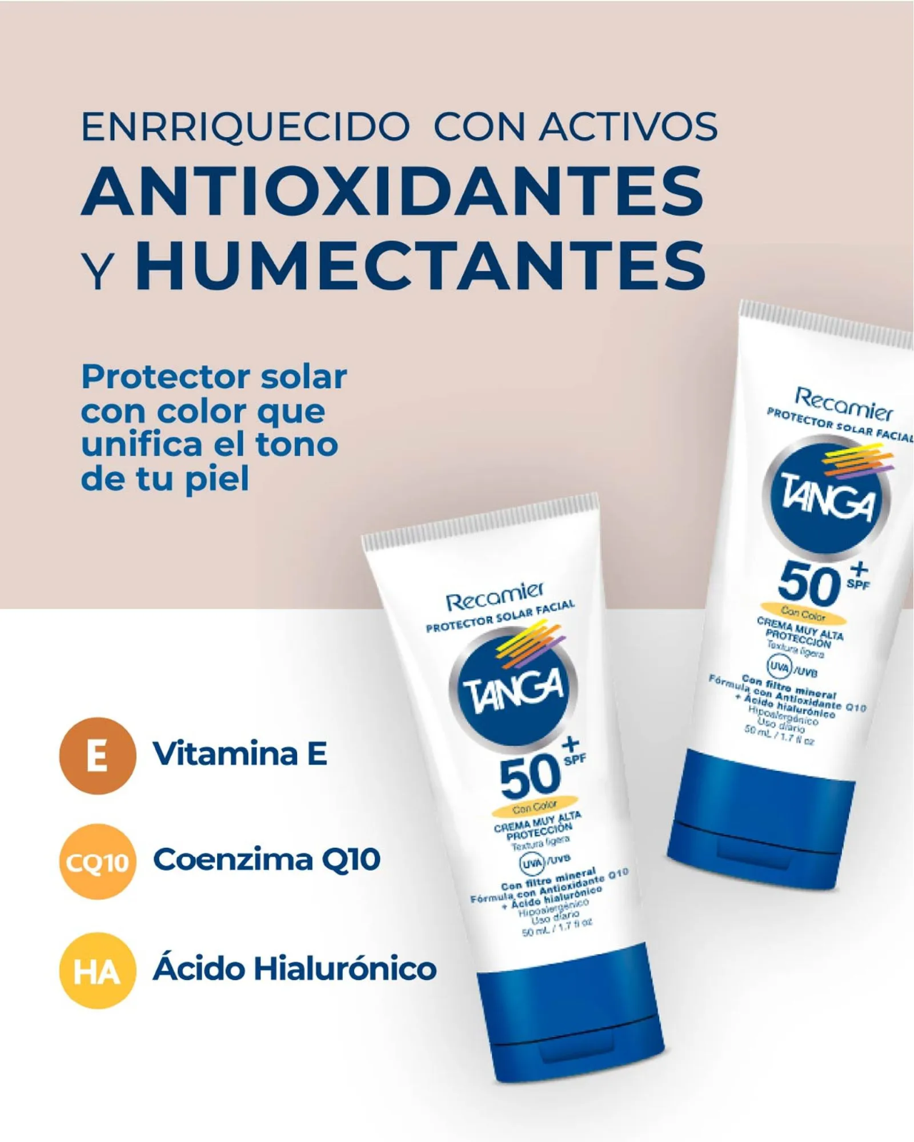Recamier Tanga Facial Sunscreen Color SPF 50 Tinted Protection Sunblock - 50ml