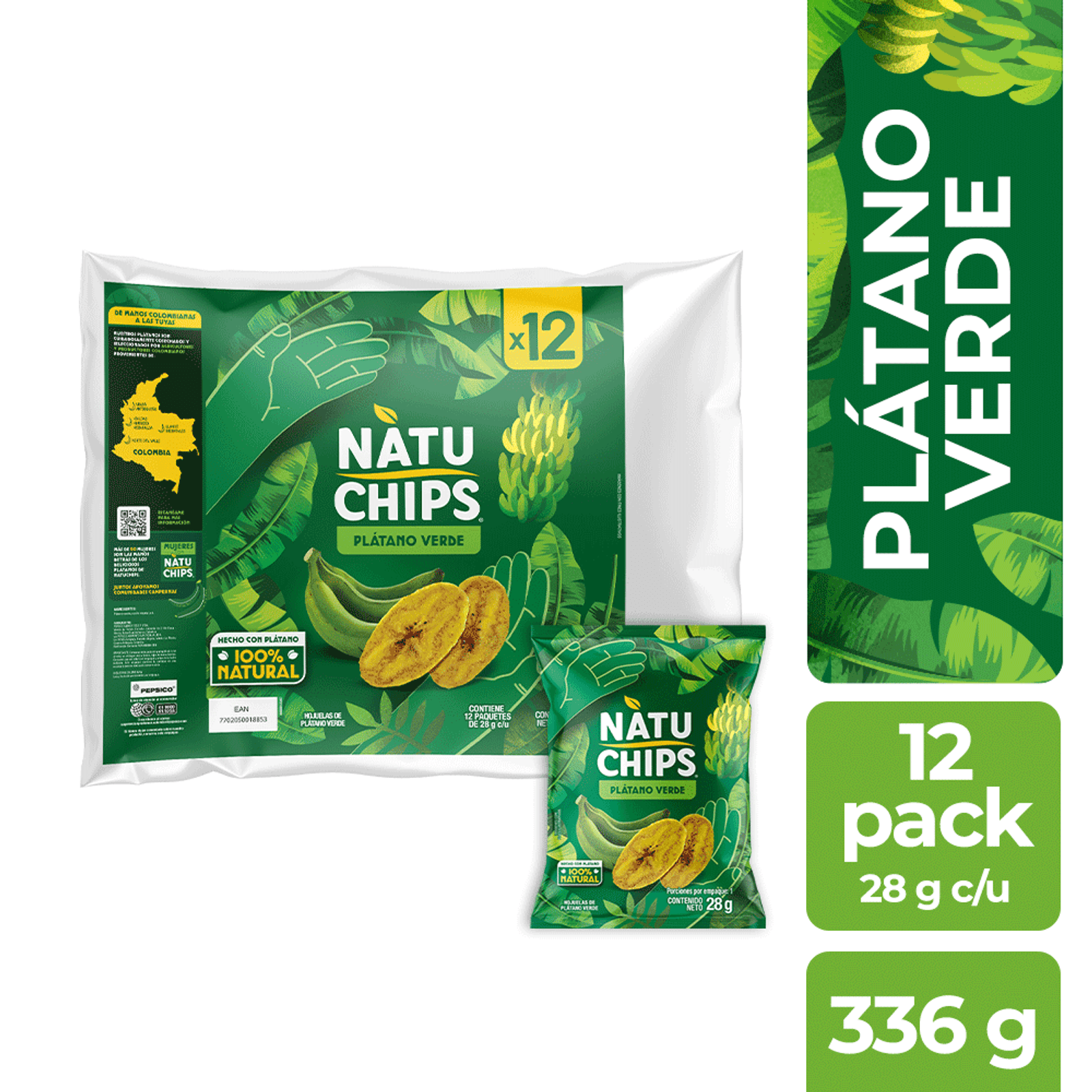 Natuchips Green Plantain Chips Frito Lay Platano Verde Snacks - 12-Pack (336g)