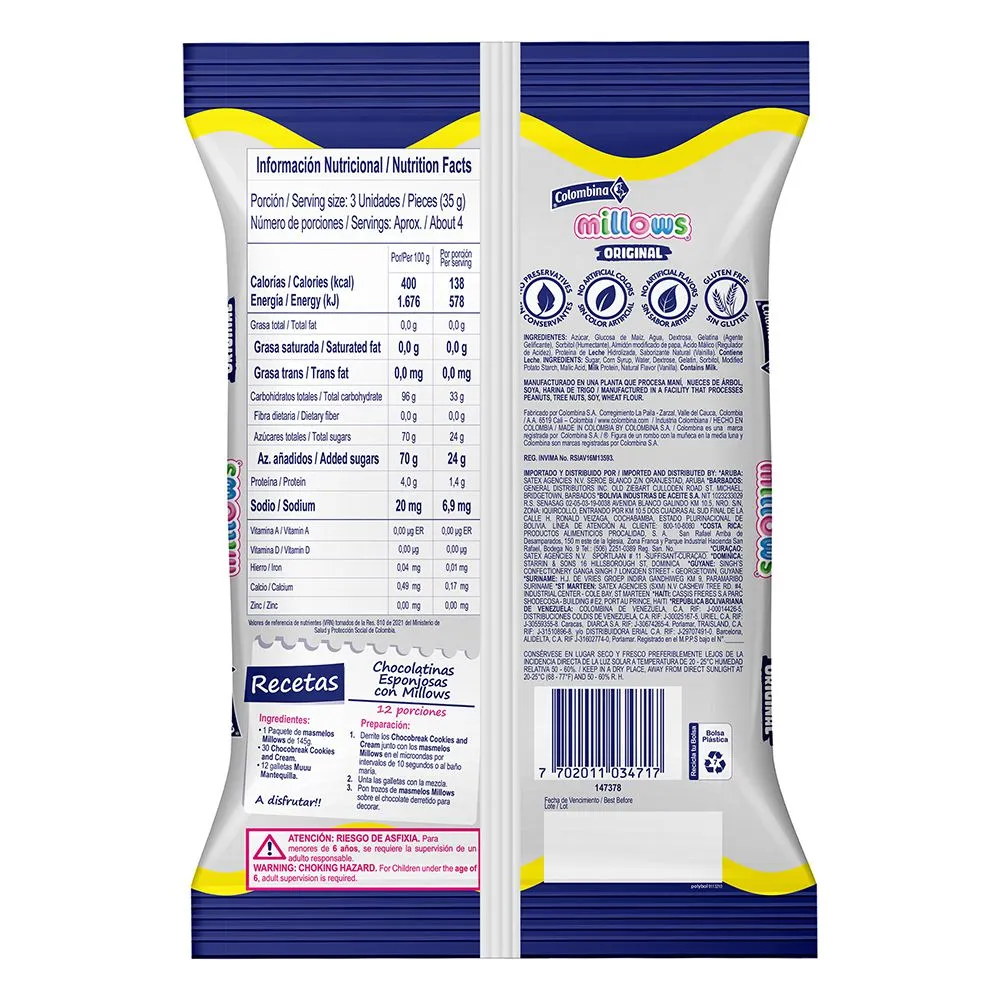Millows Vanilla Marshmallow Colombina Masmelos Candy Sweets - 10.6 oz (300g)