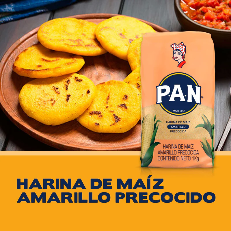 PAN Precooked Yellow Corn Flour Harina de Maiz Amarillo Arepas Premium - 1 kg