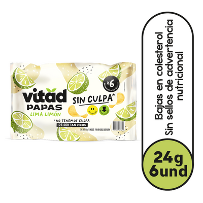 Papas fritas Vitad sabor limón y lima, 6 unidades de 24 g cada una. Snack saludable