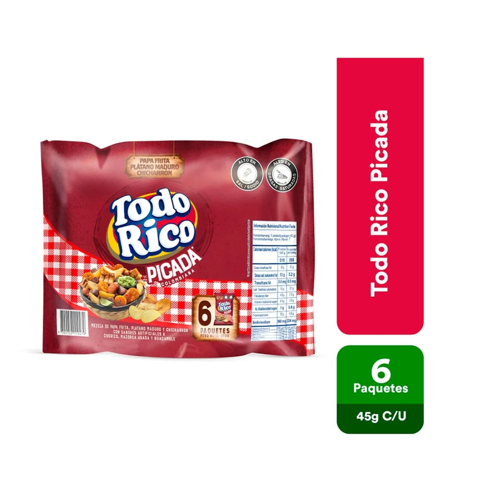 Todo Rico Colombian Snacks Multipack Variety Mix Chicharron Papa Platanito 45g