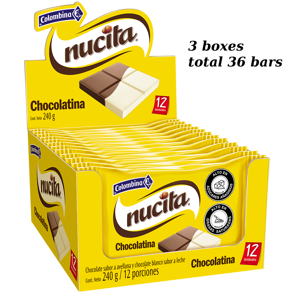 Nucina Milk Chocolate Hazelnut Flavored Cream Bars Colombina Mix 3 Boxes 36-Bars
