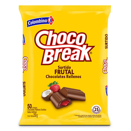 Choco Break Fruit Filled Chocolate Candy Colombina Assorted - 50-Pack