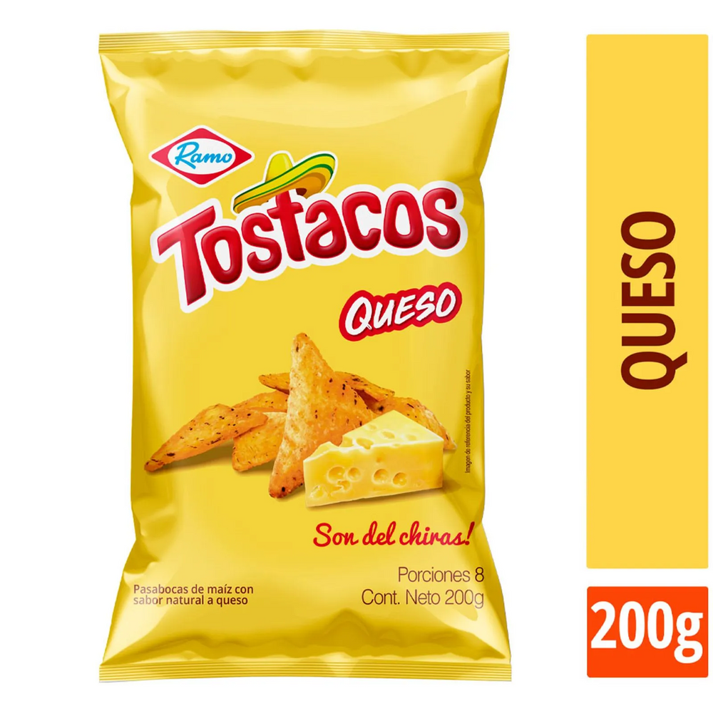 Ramo Tostacos sabor queso, snacks de maíz crujientes, bolsa de 200 g