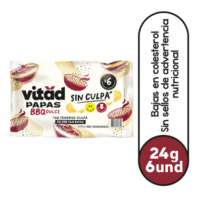 Chips de camote BBQ Vitad colombianos, 6 unidades de 24 g cada una. Snack saludable