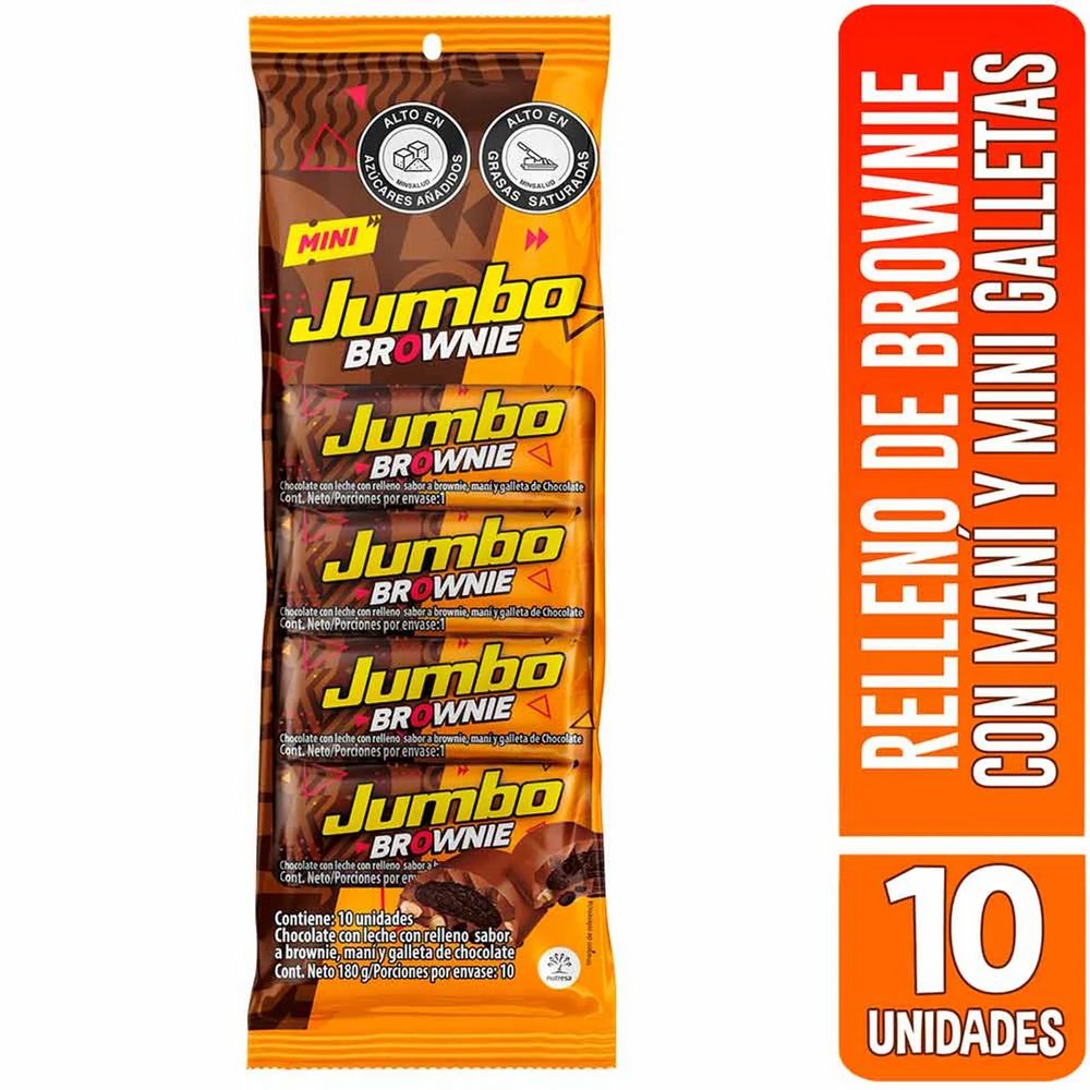Mini barras de chocolate Jumbo Brownie, deliciosos snacks dulces de cacao, paquete de 10 unidades de 18 g