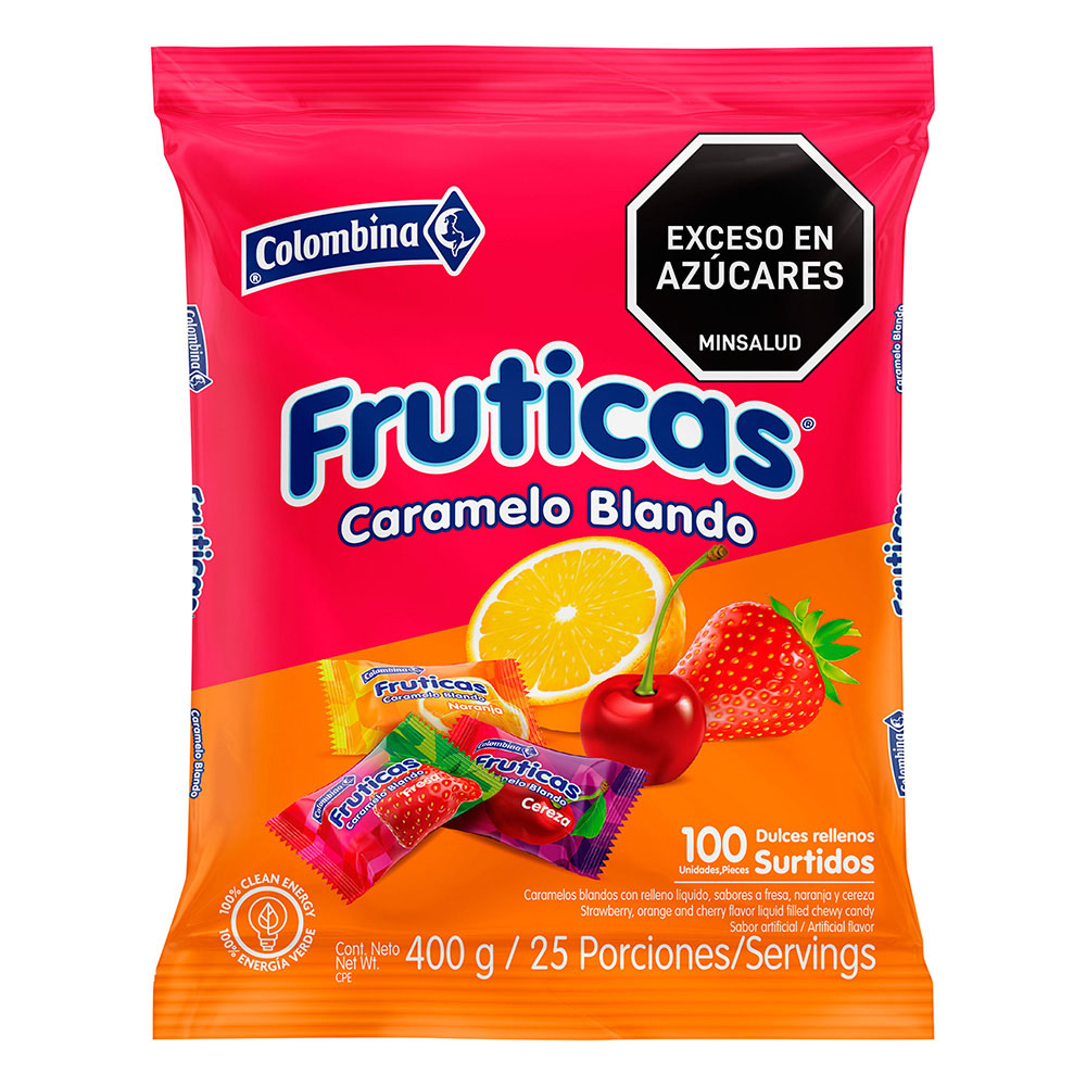Fruticas Soft Candy Assorted Fruit Flavors Caramelos Blandos Pack 100u 400g