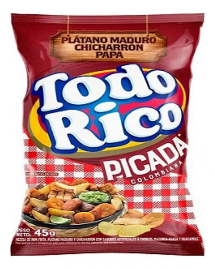 Todo Rico Colombian Snacks Multipack Variety Mix Chicharron Papa Platanito 45g