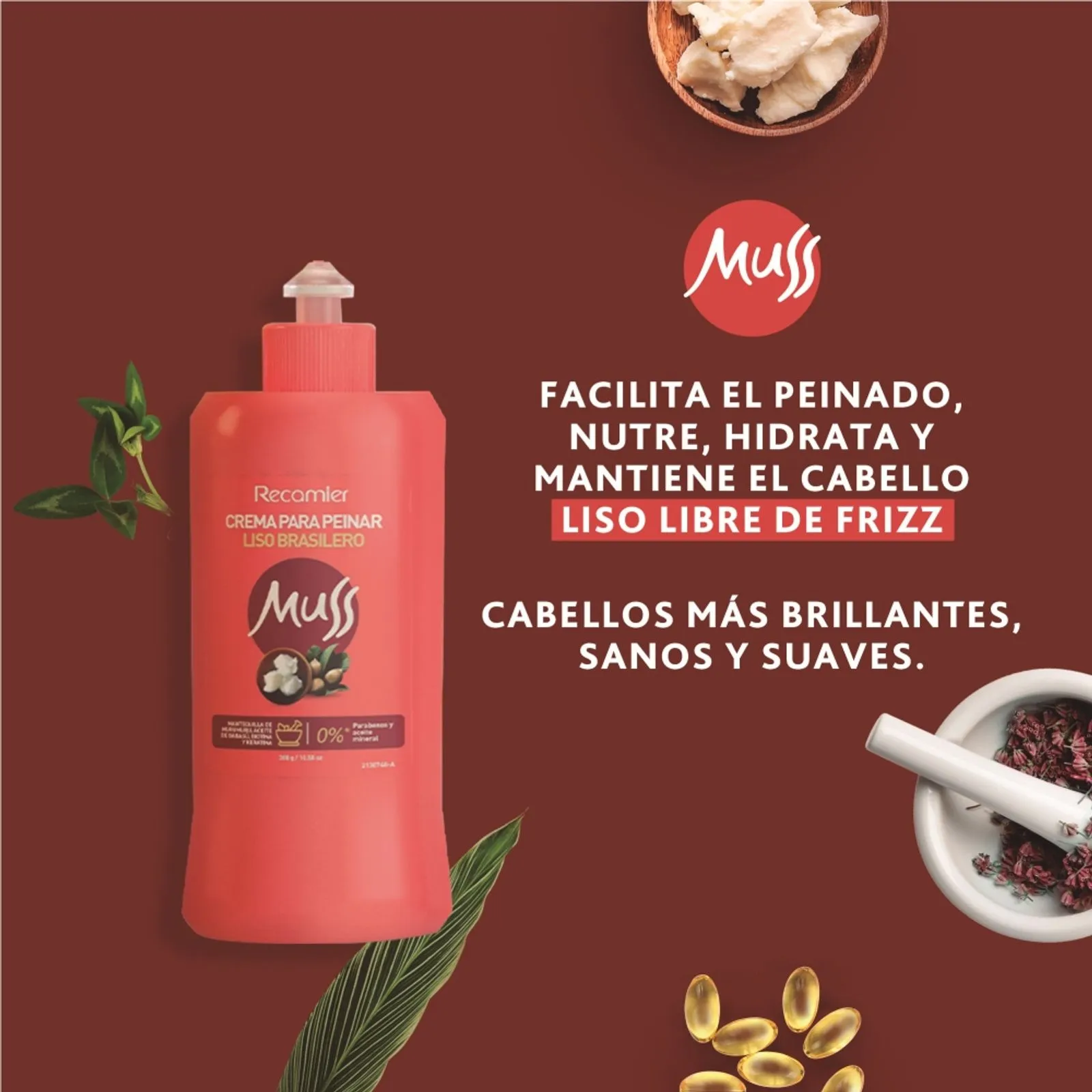 Recamier Muss Brazilian Smooth Styling Cream Crema Peinar Alisado Pro - 300g