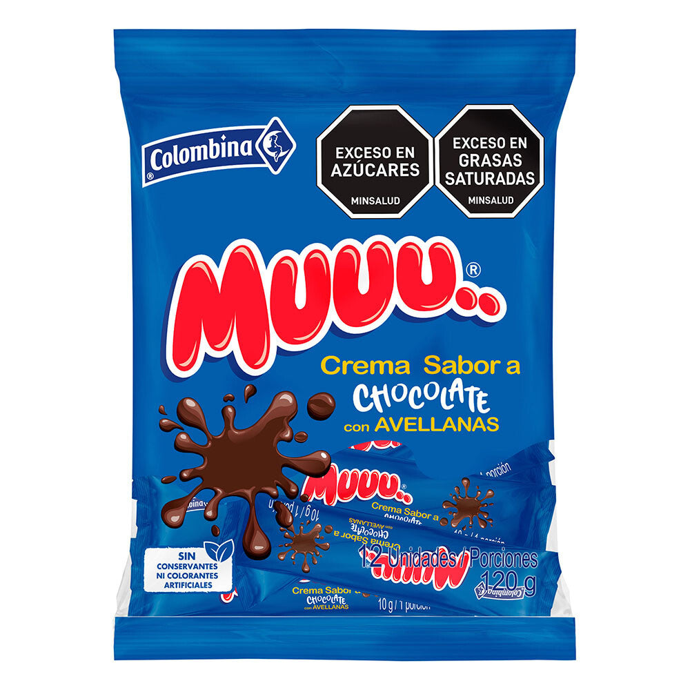 Muuu Chocolate Hazelnut Spreadable Cream Crema de Avellana Snacks - 12 Pieces