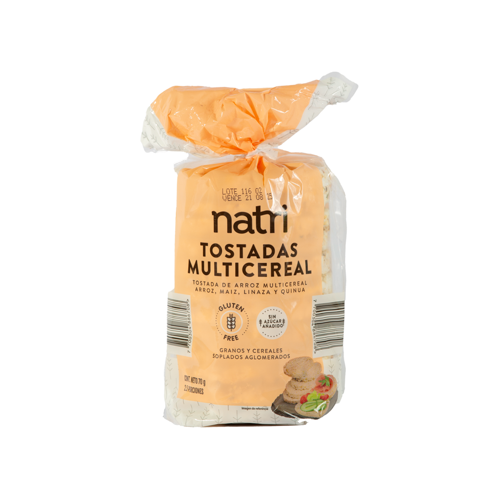 COLOMBIAN Natri Toasted Combo x2 Packages: Multigrain (70 g) + Corn (90 g).