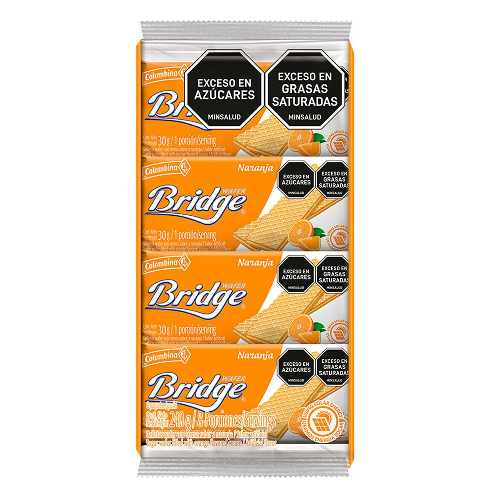 Bridge Orange Wafer Cookies Galletas Wafer Sabor a Naranja Pack 8-Units 240g