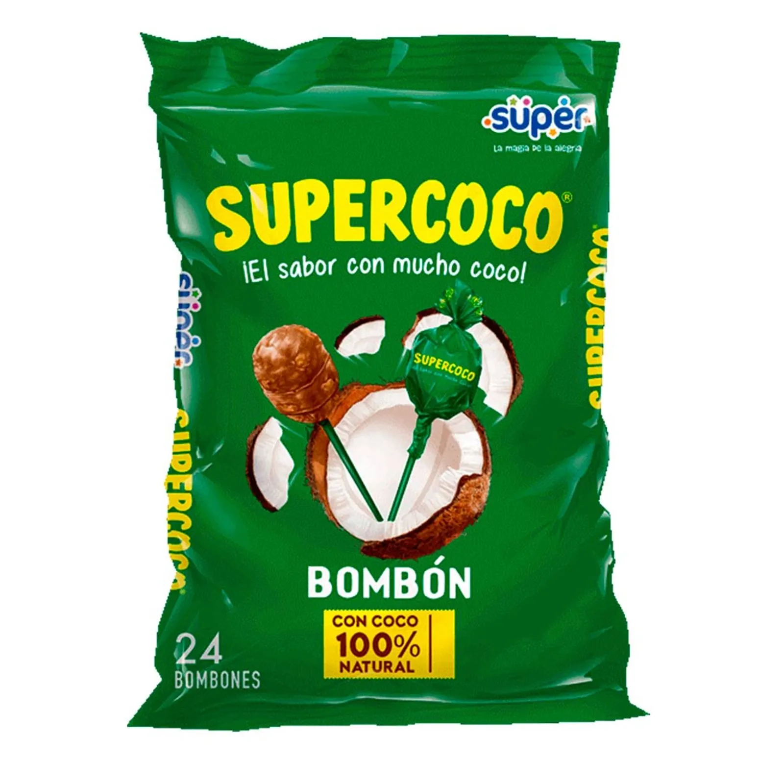 Supercoco Coconut Lollipop Bombon Super Coco Classic Hard Candy 24-Units