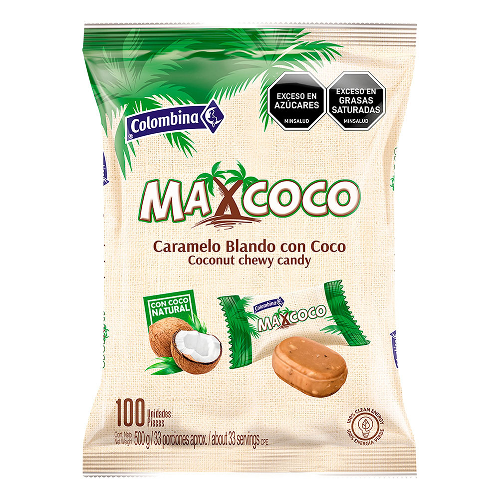 Colombina Max Caramelo Blando de Coco 100 unidades 500g