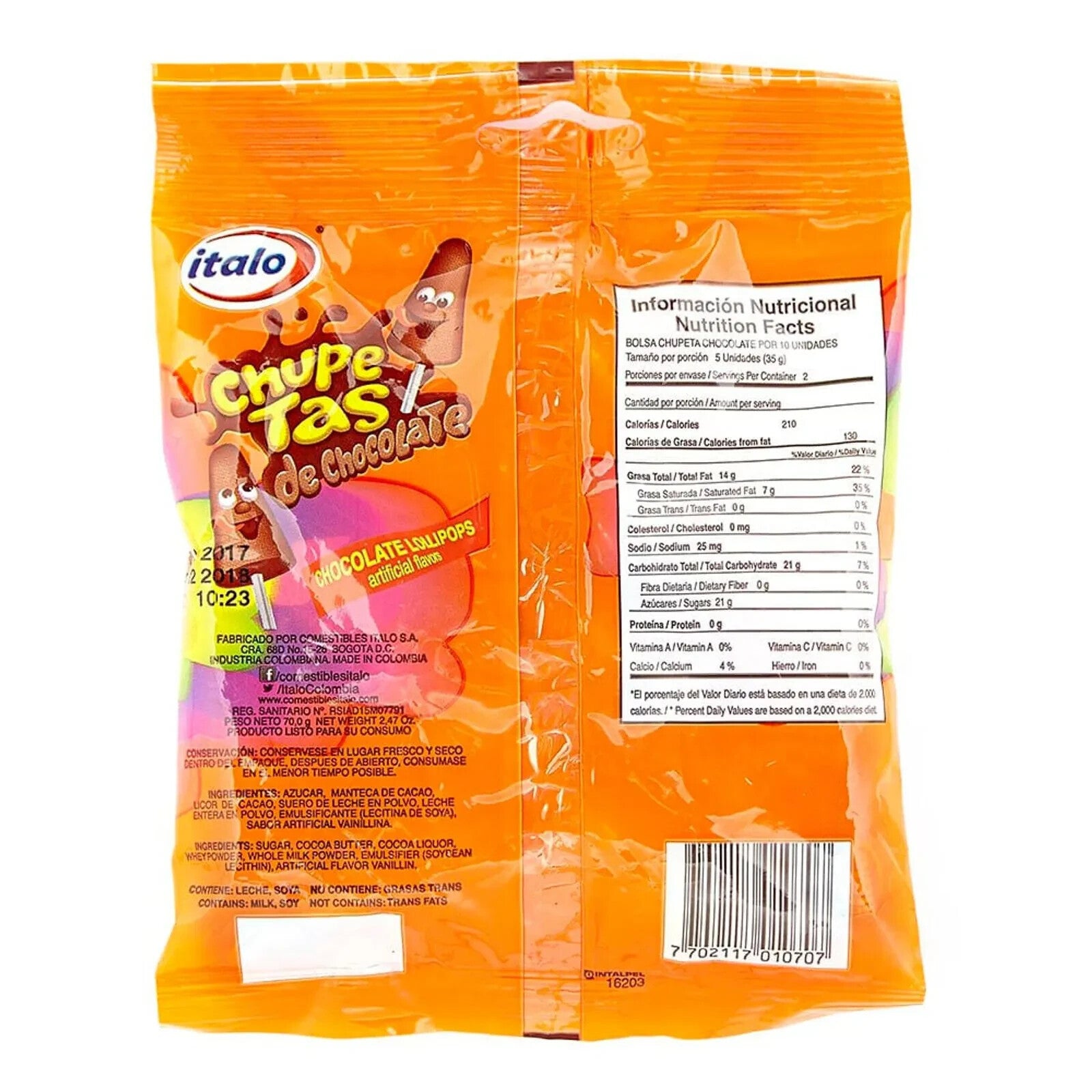 Italo Chocolate Lollipop Chupeta de Chocolate Creamy Cocoa Sweet Treat 70g