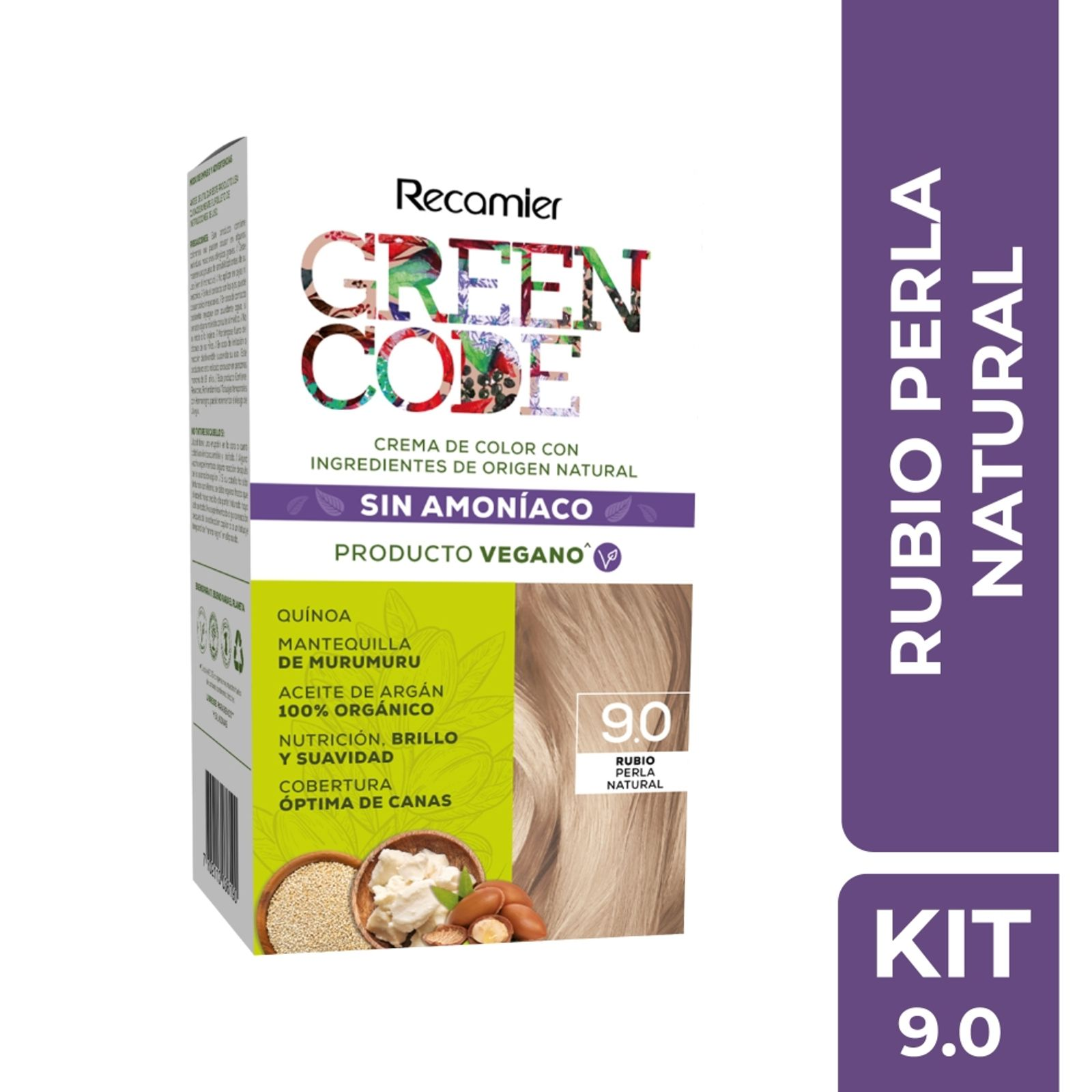 Recamier Hair Color 9.0 Natural Pearl Blonde Ammonia-Free Dye Kit - 50g