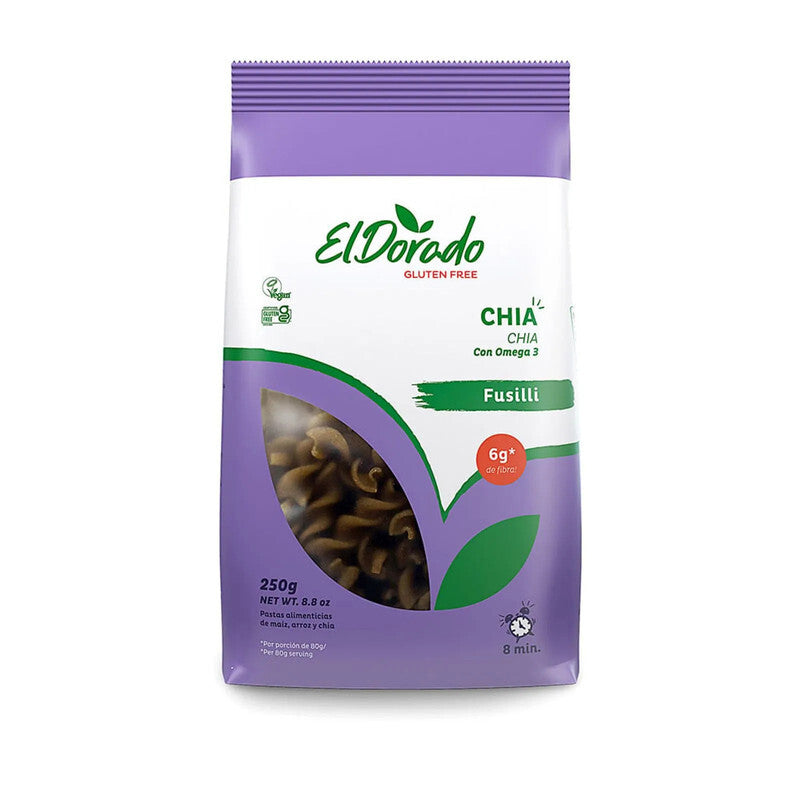 El Dorado Gluten Free Chia Omega3 Pasta Mini Fusilli Corn Rice - 8.8 oz (250g)