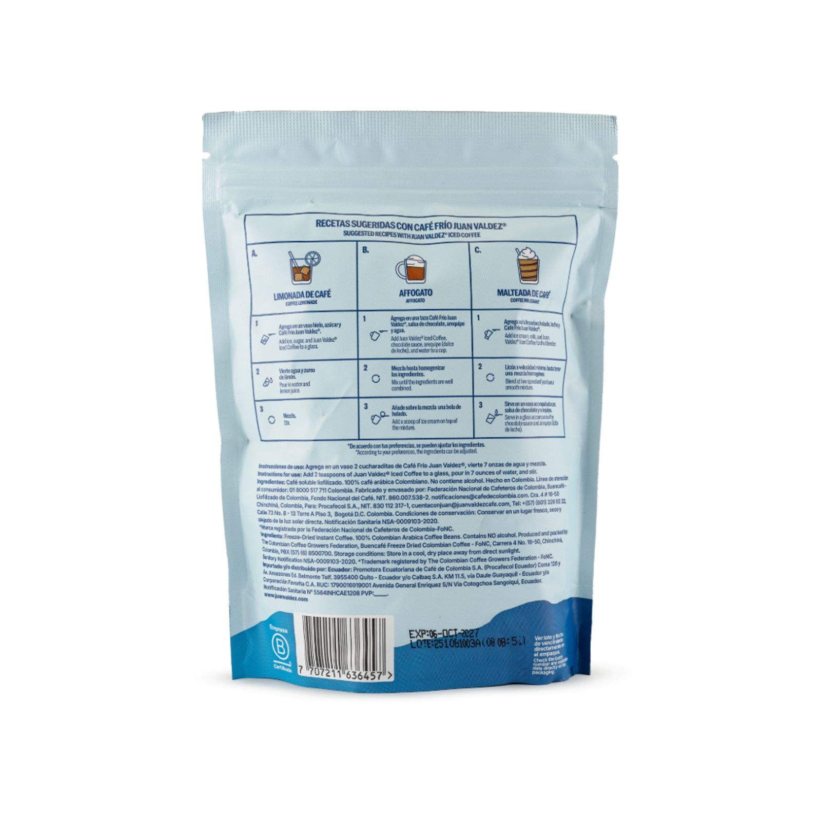 Colombia  Juan Valdez Freeze-Dried Iced Coffee 120g Doypack.  Cafe frio