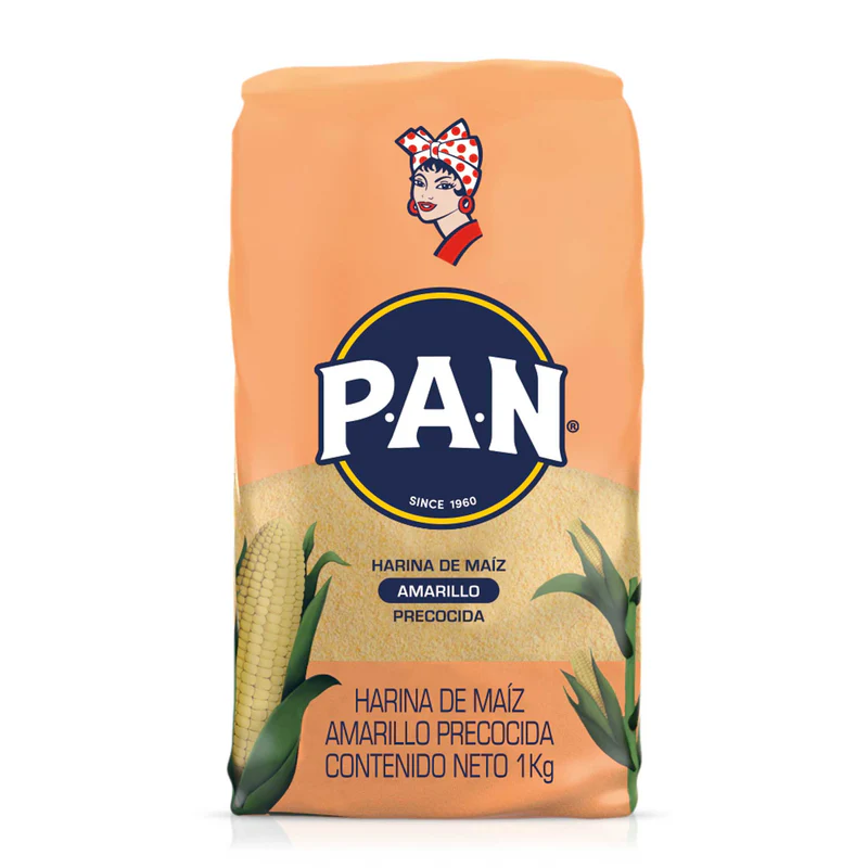 PAN Precooked Yellow Corn Flour Harina de Maiz Amarillo Arepas Premium - 1 kg