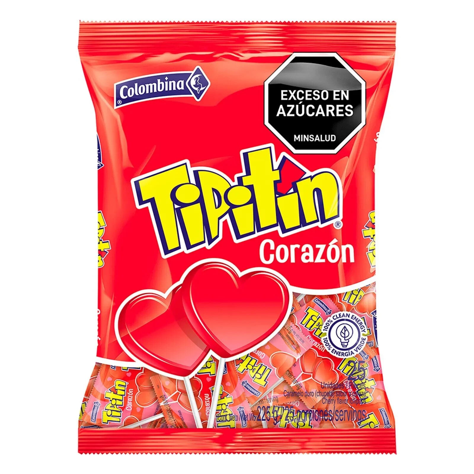 Colombina Tipitin Cherry Heart Candy Caramelos Corazon de Cereza 25u - 225g