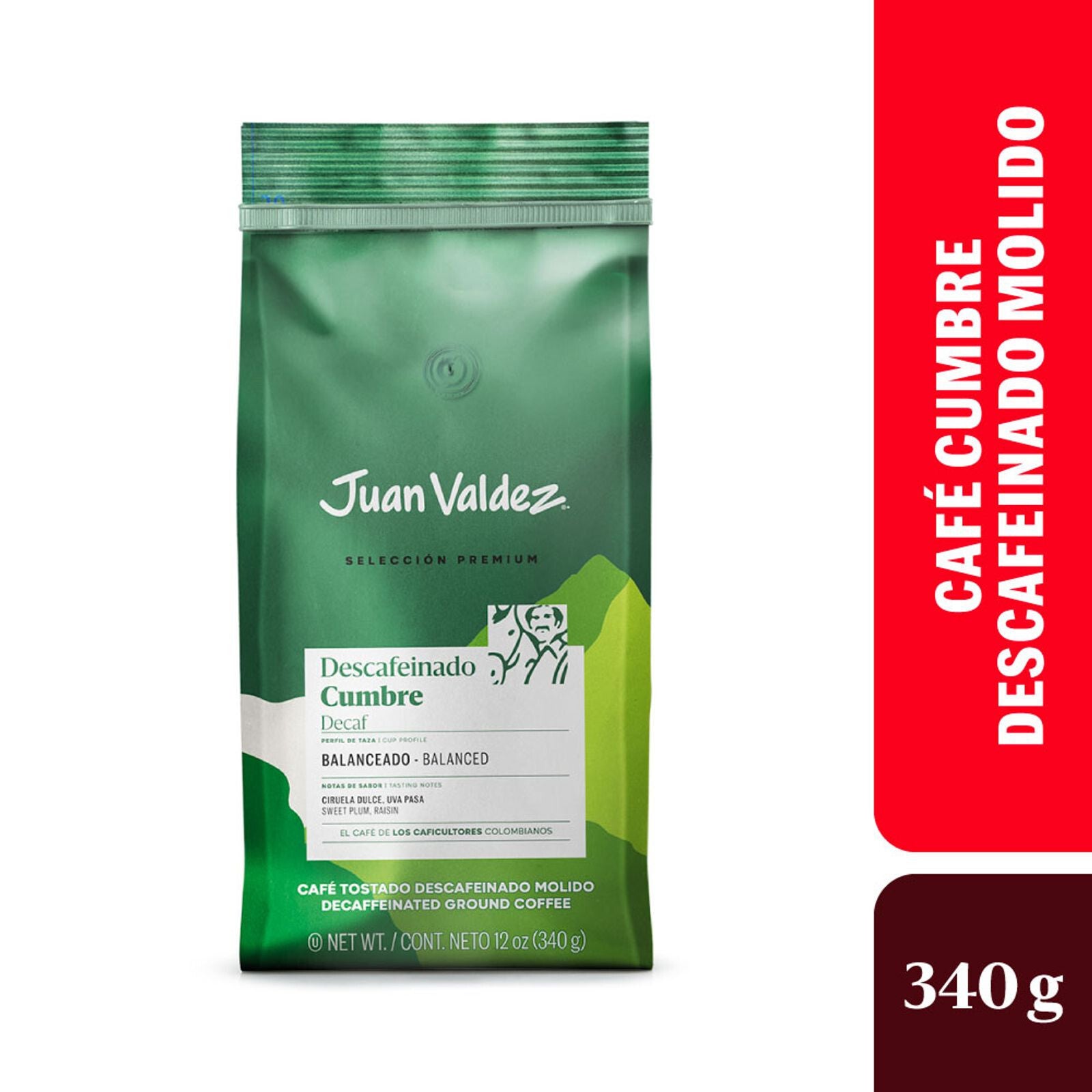 Juan Valdez Ground Decaf Coffee Cumbre Decaffeinated Premium Rich Dark Blend
