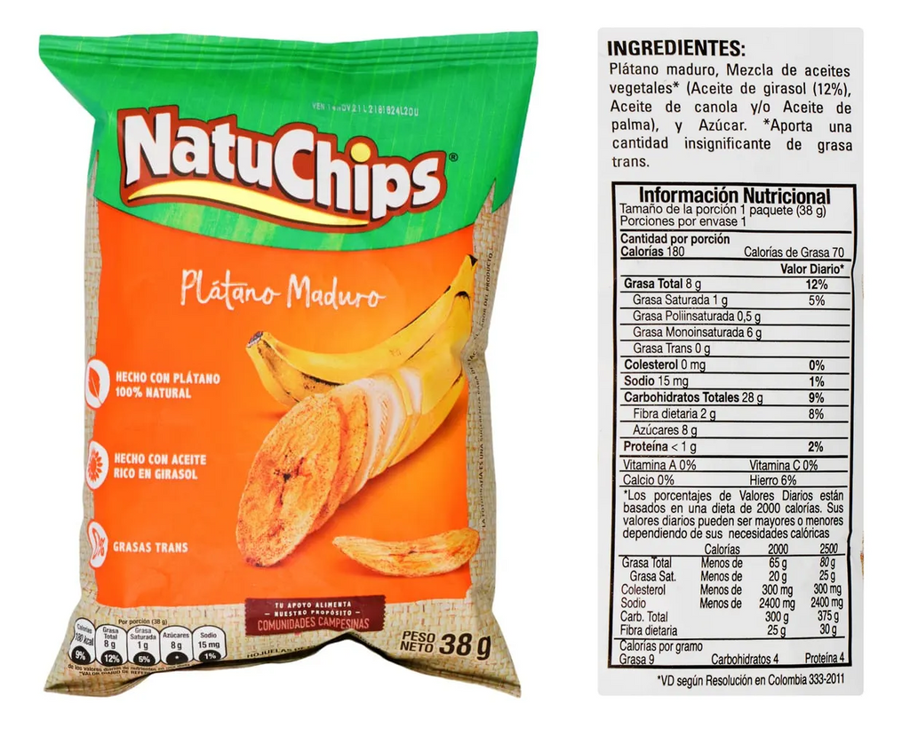 Natuchips Ripe Plantain Chips Frito Lay Maduritos Sweet Snacks - 12-Pack (456g)